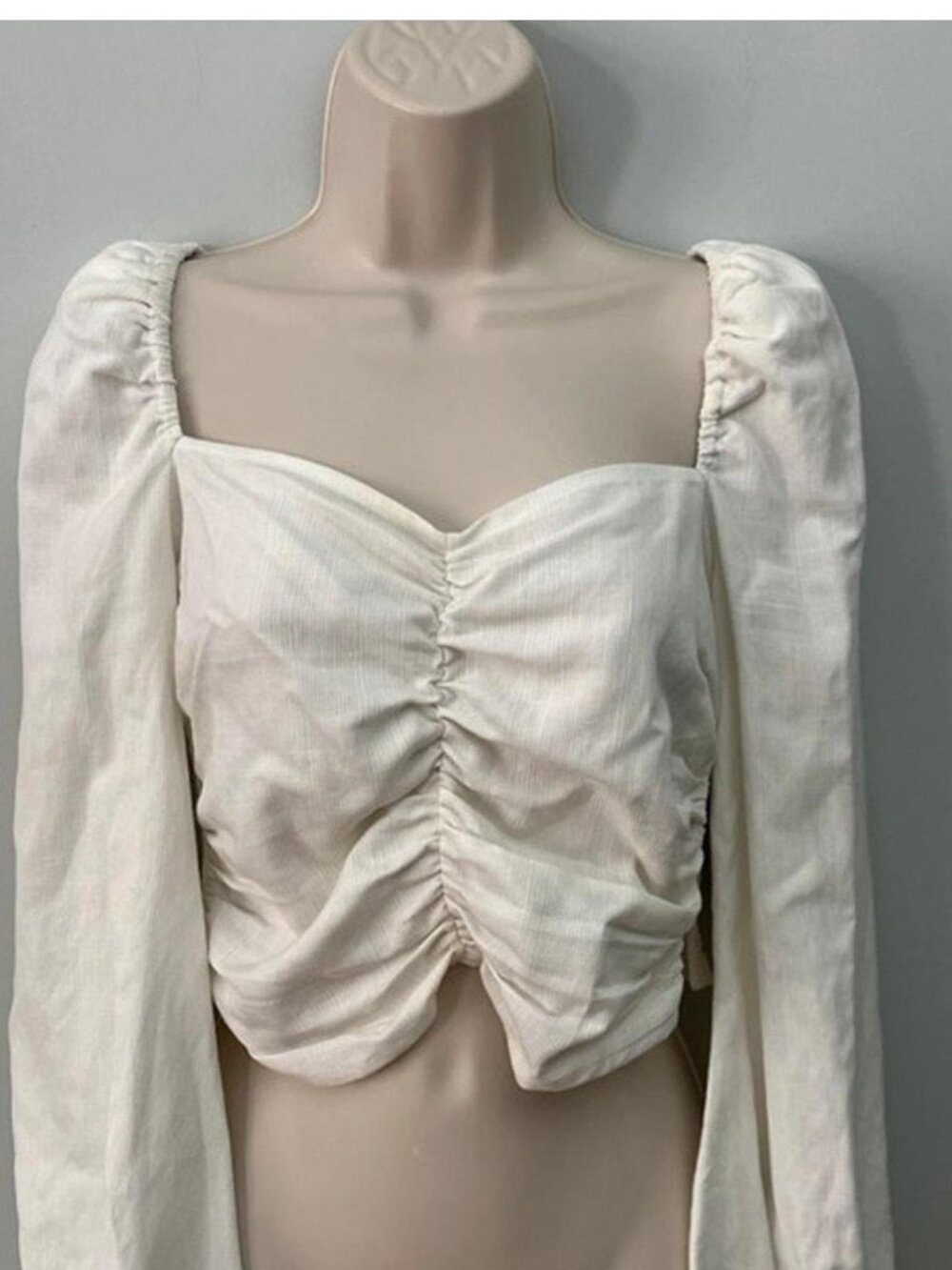 & Other Stories Cream Puff-Sleeve Crop Top Size 4